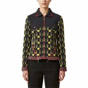 Eva Claudi Womens L Abstract Graphic Zip Cardigan Jacket Art To Wear Crop